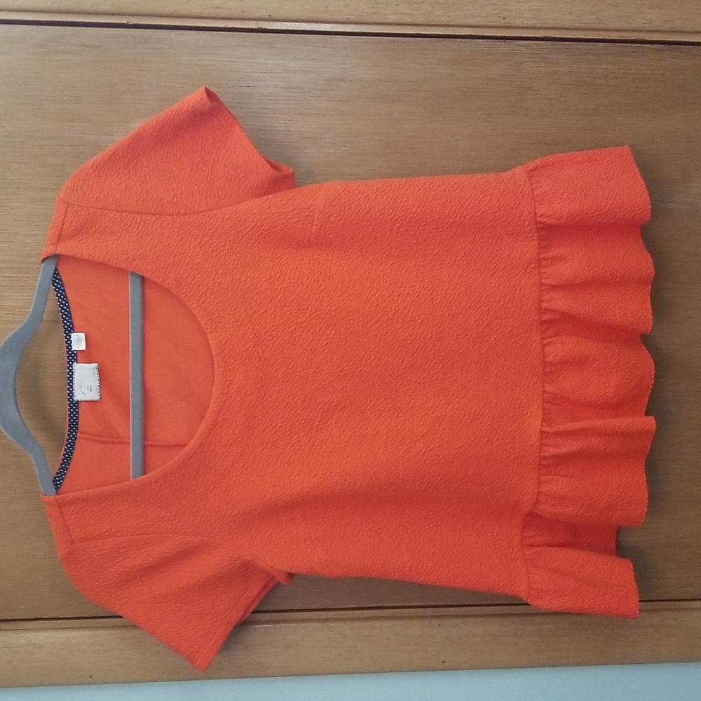 Anthropologie Postmark Orange Peplum Ruffle Top Shirt sz Small
